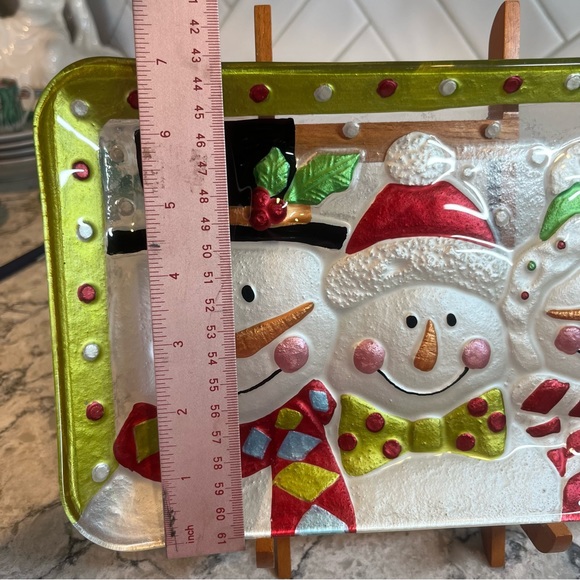 Vintage Glass Snowman Christmas Candy Dish Painted - Picture 3 of 5